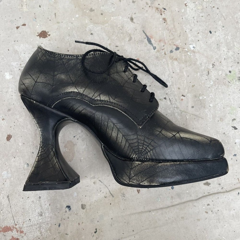 Vintage OG 90’s London Underground Spiderweb Print Leather Coffin Heel Platforms - Picture 8 of 8